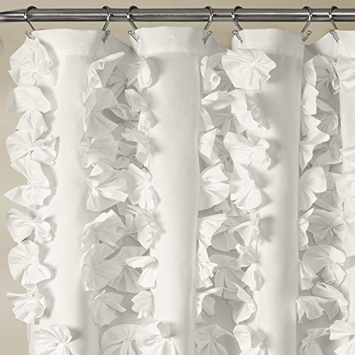Lush Decor Riley Shower Curtain Bow Tie Textured Fabric Vintage Chic Farmhouse Style Bathroom Decor, White, 72" x 72" - Image 3