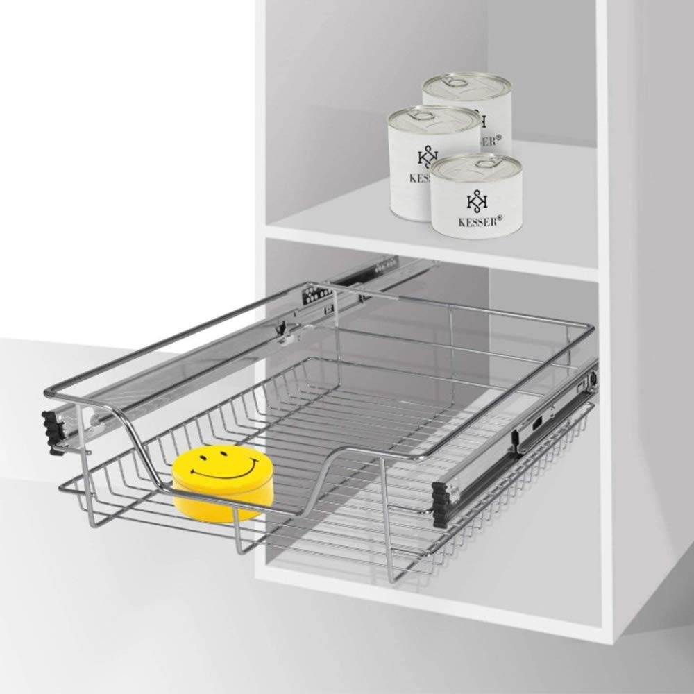 homewell Set di 2 scaffali estraibili per cassetti, in acciaio inox, con cuscinetti a sfera, estraibili per armadi, cassetti da cucina, portata 12 kg, adatto per armadi da 56 cm