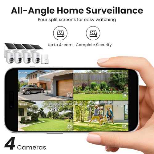 undefined SOLIOM- 5MP Security Cameras Wireless Outdoor, No Subscription,4-Cam Pack, Solar Powered Home Security Camera with 360° Auto Tracking, Pan & Tilt, 3K Color Night Vision,5G & 2.4G Router Compatible の商品画像 5