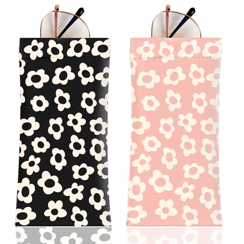 Image of Anikathy 2Pcs Sunglass Eyeglass Glasses Case Soft PU Leather with Cleaning Cloth Cute Glasses Pouch Bag for Men Women Girs