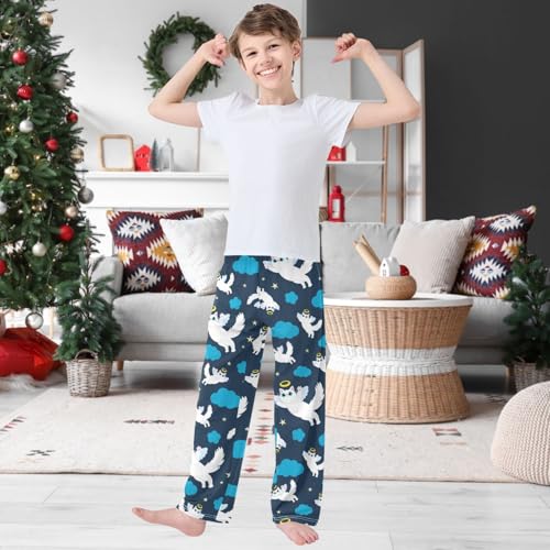 Boy's Pj Pants Cat Angel Flying Night Sky Cloud Lounge Bottoms Elastic Waist Kids Joggers with Pockets Size 6-142