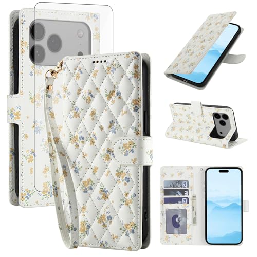 Étui pour iPhone 17 Pro Max avec porte-cartes à fleurs pour vos sorties