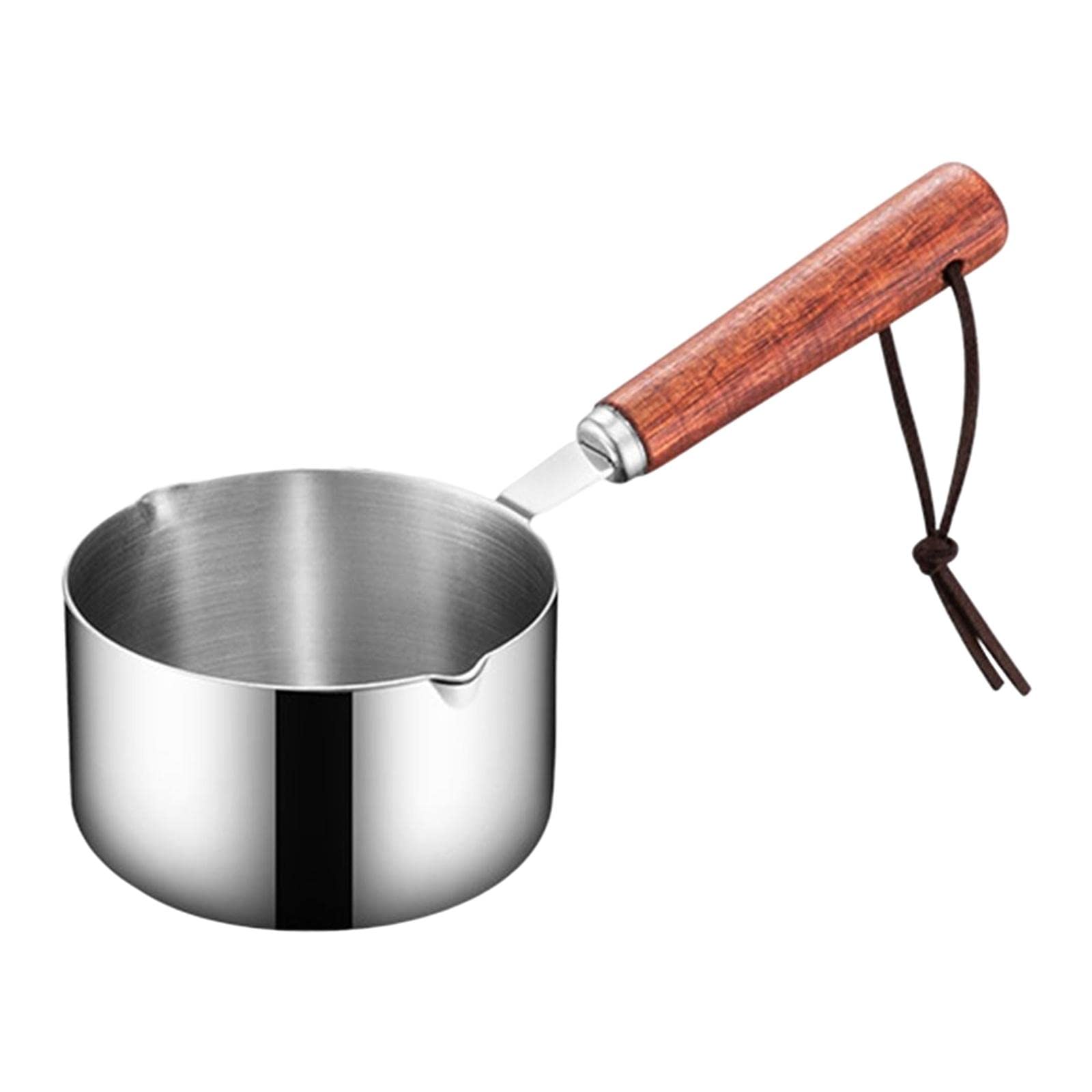304 Stainless Steel Oil-Splashing Pot with Wooden Handle, 250ml