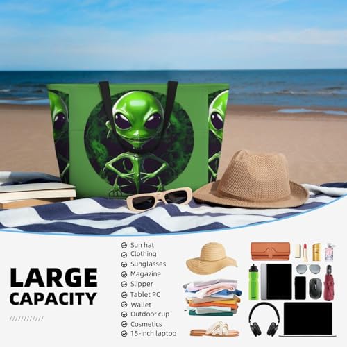 Sac fourre-tout de plage grand format noir imperméable imprimé extraterrestre - 5