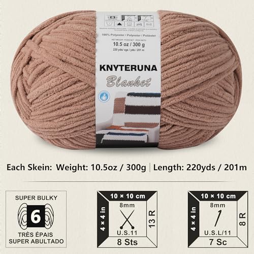 Image of #6 Super Bulky Blanket Yarn for Crocheting - 4 Skeins(Each 10.5oz /300g, 220yds /201m), Chunky Chenille Thick Plush Big Soft Yarn for Crocheting Knitting Blankets, Light Coffee