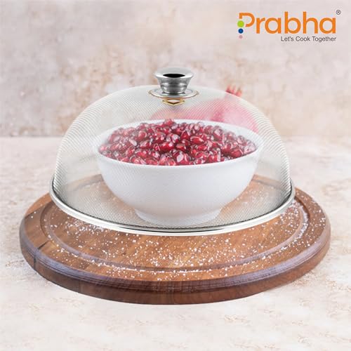 Image of Prabha Stainless Steel Dish Cover | Keep Your Food Fresh and Stylish | Ideal for Home & Kitchen, Flies Mosquitoes Insect Proof Dining Tables Covers Fruits, Cake, Vegetable, Rice Cover. (23 CM)
