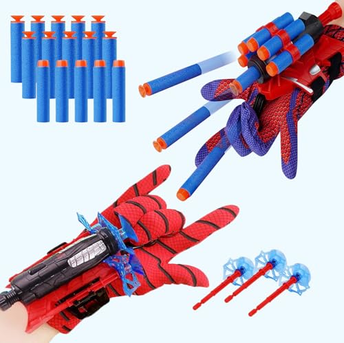 Image of Set of 2 Spider Web Shooters Toy Set, Superhero Glove Launcher, Safe Outdoor Action Toys for Kids, Halloween Christmas Birthday Party Gifts for Boys and Girls (AB, 2)