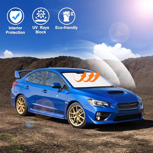 Image of Windshield Sun Shade for 2008-2015 Subaru Impreza WRX /WRX STI | Full covered for windshield, Foldable & Durable, Block UV Rays, Reduce Heat, Easy to install, Keep Car Cooler