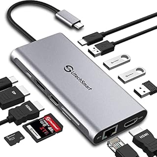 Stacja dokująca, UtechSmart12 w 1 Hub USB C z 2 HDMI, 1*DisplayPort, Typ C PD, 4 porty USB, Gigablit Ethernet, czytnik kart SD/TF kompatybilny z MacBook Pro i innymi urządzeniami Typu C