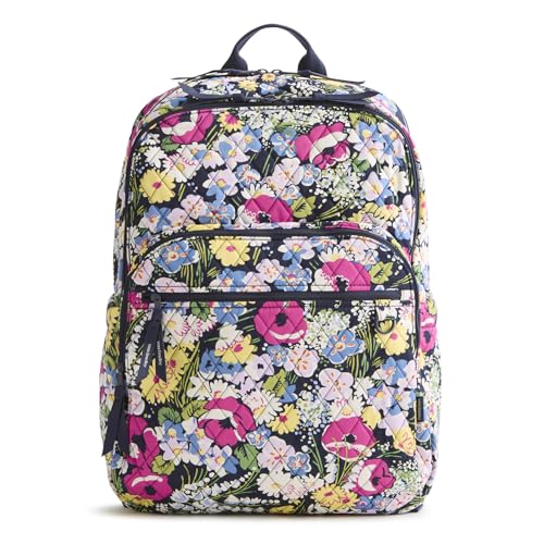 Image of Vera Bradley Women's Premium Cotton Large Bancroft Backpack - 15 inch Laptop & Trolley Sleeves - Poppy Fields, 28L