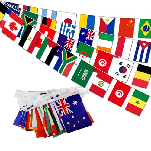 Image of Premium Quality 95Ft 100 Countries String Flag - Vibrant International Bunting Banners Perfect for Party Decorations, Bars, Sports Clubs, School Festivals, Celebrations