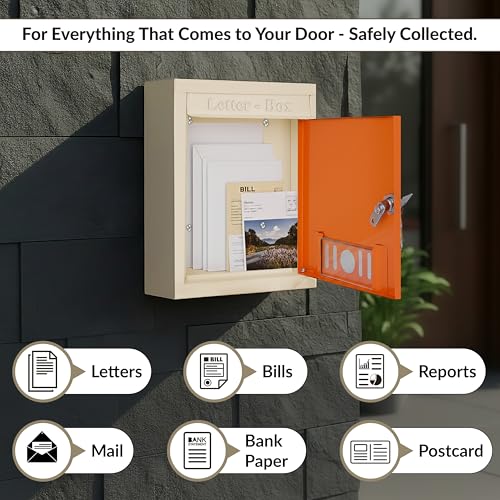 Image of Plantex Letter Box /GI Steel Complaint Box /Suggestion Box /Donation Box with Key Lock /Letter Box for Home /Office /Hotel Gate /Post Box (Orange & Ivory) - Wall Mount A4 Size
