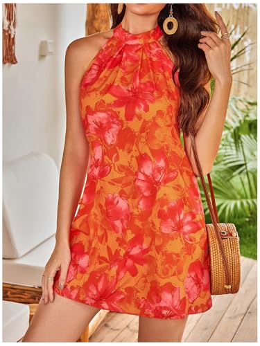 Image of Floerns Women's Sleeveless Floral Print Sundress Halter Neck A Line Short Dress