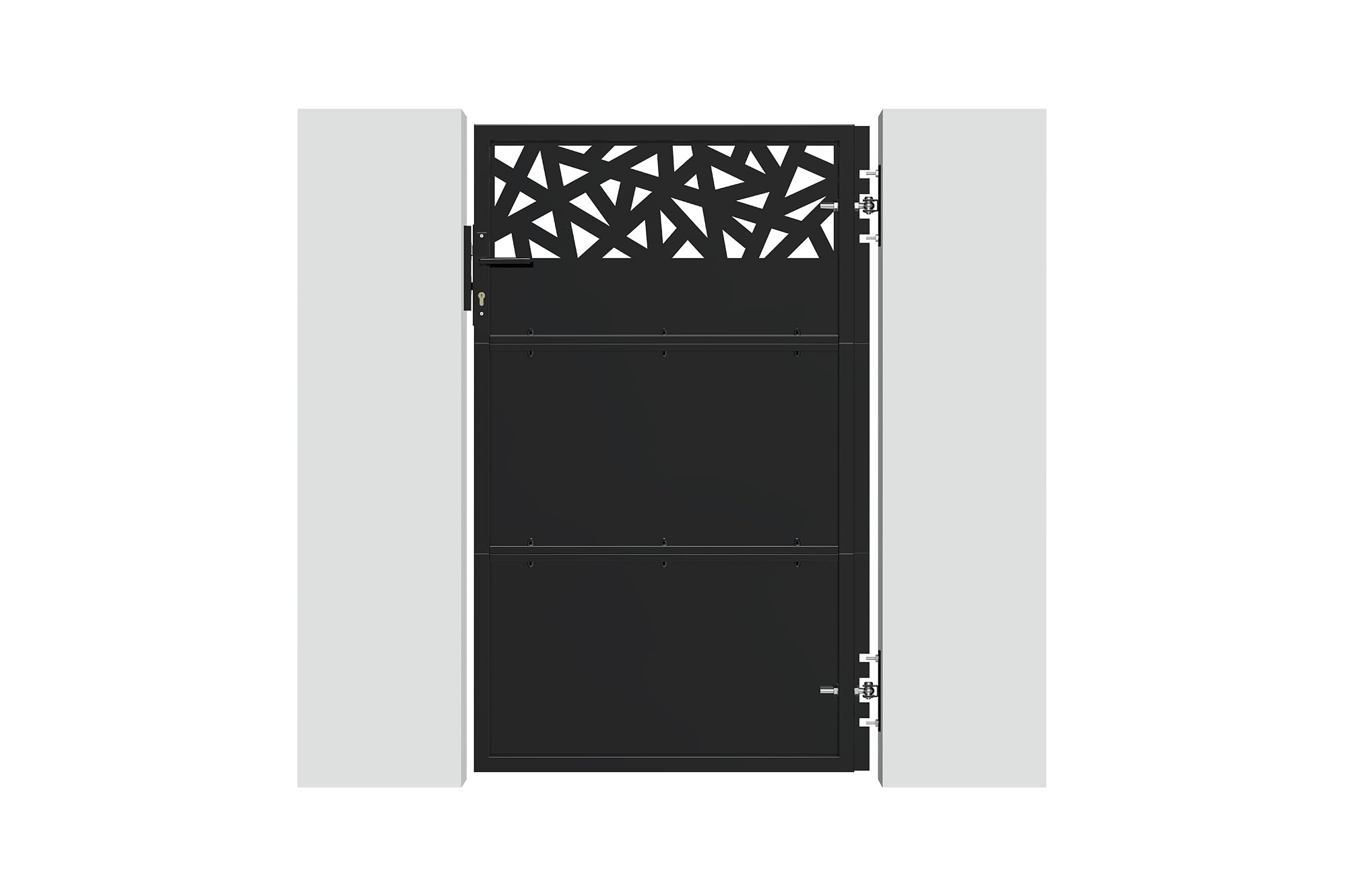 Casanoov - Portillon Acier Galvanisé NALI RUIVO - 103 x 160 cm - 1,03 m x 1,6 m 1,65 m² - Noir Mat - Motif Géométrique - Passage Piéton Sécurisé - Kit Complet Serrure Et Visserie