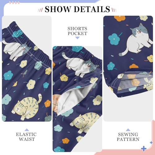 Kitten Cat Flowers Boys Long Pants Soft Trousers Elastic Waist Kids Lounge Bottoms with Pockets S-XL4