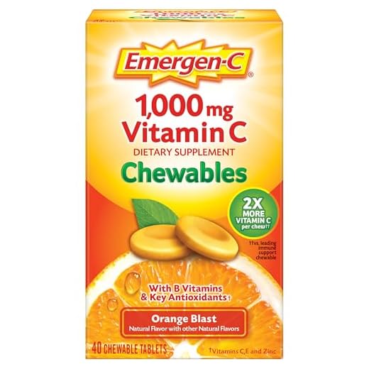 Emergen-C Chewable Vitamin C 1000mg, With B Vitamins And Antioxidants Tablet (40 Count, Orange Blast Flavor), Dietary Supplement