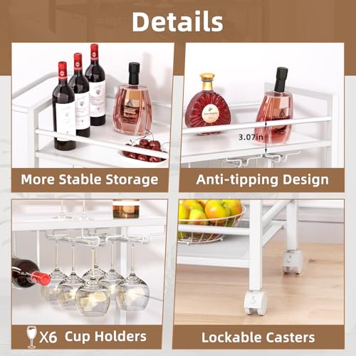 Image of Joaxswe Bar Cart w /Wheels,Home Bar Serving Cart w /Storage Shelves,White