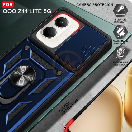 Image of Armor Bumper Back Cover Case for iQOO Z11 Lite 44W 5G Rotating Camera Cover, Ring Holder & Kickstand | Heavy Duty & 360 Degree Protection Back Cover for iQOO Z11 Lite 44W 5G (Blue)
