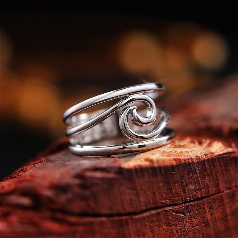 Wave Design 925 Sterling Silver Ring Wave Band Ring Fashion Jewelry for Women Silver Stackable Rings Wedding Ring Engagement Wedding Party Band Ring Size 6 - Image 2