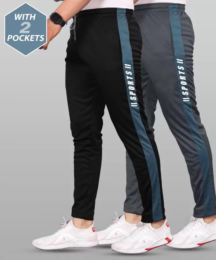 Image of Track Pants for Mens /Joggers for Mens /Mens Lower Polyester with Two Side Zipper Pockets for Gym, Yoga, Exercise, Morning Walk, Jogging, Sports (L1 Pack of 2)