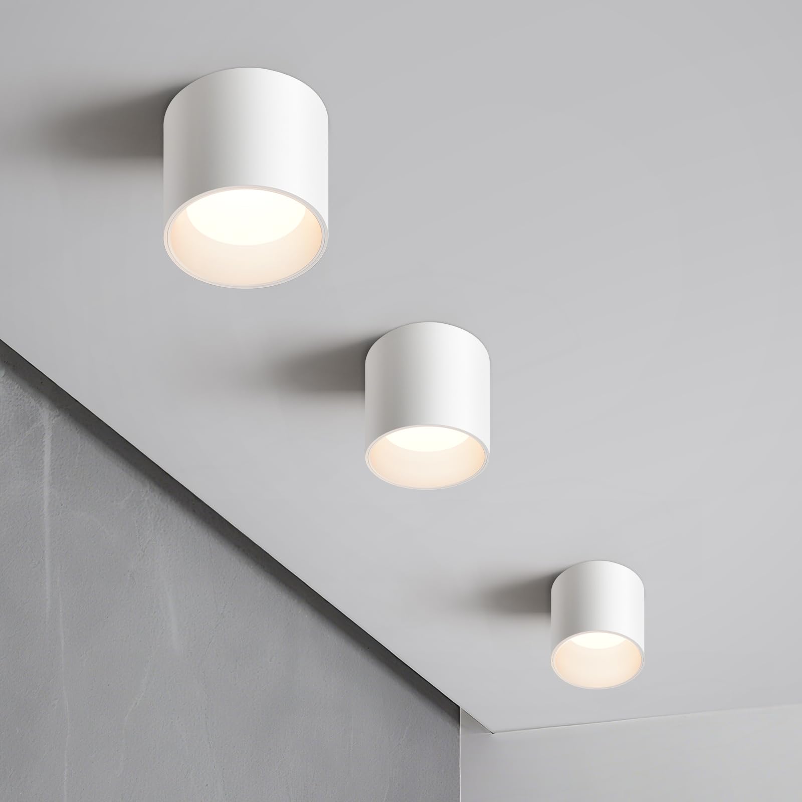 Photo 1 of OKELI White Flush Mount Ceiling Light Fixtures for Hallway Entryway, 20W 1800LM 3000K-6000K Dimmable Close to Ceiling-Lighting, Modern LED Cylinder Ceiling-Lamps for Dining Room Living Room, 3Pack