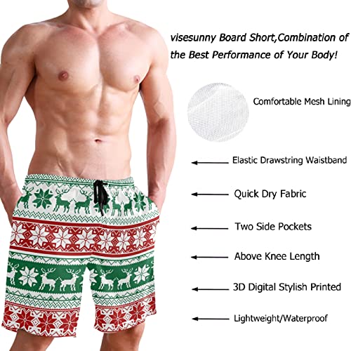 visesunny Reindeer Knitted Christmas Pattern Men's Swim Trunks Quick Dry Bathing Suits Beach Holiday Party Swim Shorts3