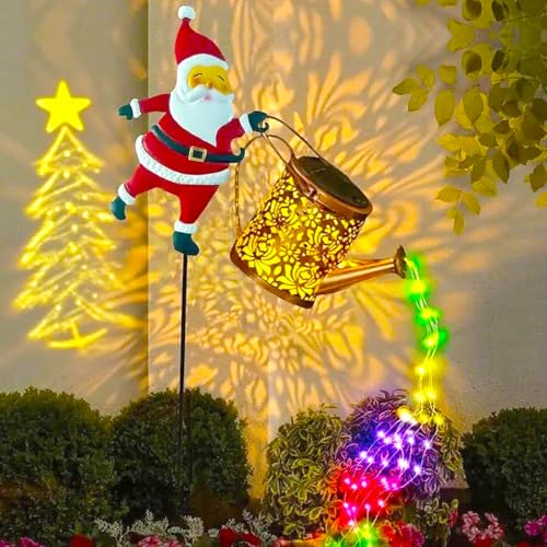AIDODIA Christmas Decorations Outdoor - Solar Giesskanne Garten Mit Lichterkette Und Weihnachtsmann-StäNder |Wasserdichte Led Giesskanne Garten Solar- Gartendeko FüR Wege, Hof Und Terrasse