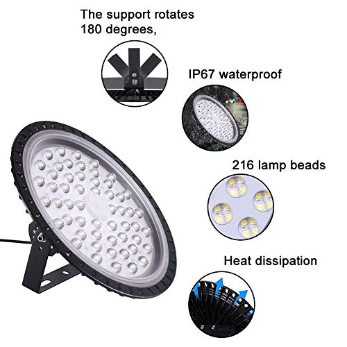 Bikuer 200W UFO LED High Bay Light lamp Factory Warehouse Industrial Lighting 10000 Lumen 6000-6500K IP65 Warehouse LED Lights- Commercial Bay Lighting for Garage Factory Workshop Gym (200W 3pcs)