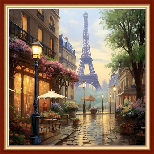 Image of Foxdiviy Stamped Cross Stitch Kits Full Range of Embroidery Needlework Starter Kits for Beginners Adults 11CT Embroidery Patterns Art Crafts DIY Needlepoint Kits-Eiffel Tower 18x18 inch