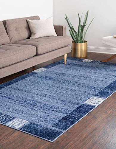 Image of Unique Loom Del Mar Collection Area Rug- Transitional Inspired with Modern Contemporary Design(4' 1 x 6' 1 Rectanglar, Navy Blue / Ivory)