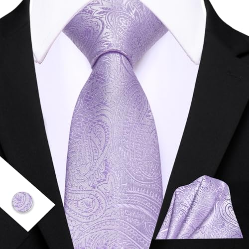 Image of Barry.Wang Men Ties Paisley Woven Silk Necktie Set with Pocket Suqare Cufflinks Formal