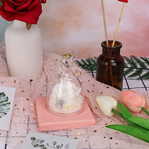 Encavy Preserved Flower Rose Gifts In Glass Angel Figurines,Birthday Gifts For Women,Angel Rose Gifts For Her, Mom Gifts From Daughter Son, White Real Rose Flower Gifts For Her Grandma Wife #TOP4