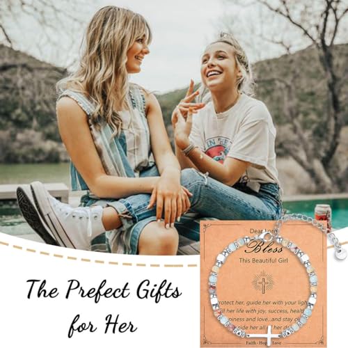 Image of Easter Basket Stuffers for Teens Girls, Christian Cross Bracelet Jewelry | Baptism Confirmation First Communion Easter Gifts for Girls