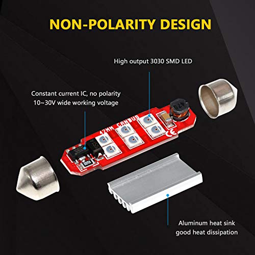 Phinlion PHINLION-42MM-3030-6SMD-R(4 PACK) Super Bright 211-2 Led Bulb 3030 6-Smd Festoon 41Mm 42Mm 578 212-2 Bulbs For Car Interior Map Dome Trunk Courtesy Light thumb #1
