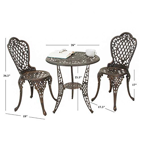Christopher Knight Home Cole Outdoor Cast Aluminum Bistro Set, 3Pcs
