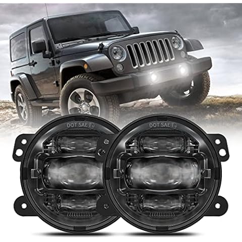 GXENOGO 4 Inch LED Fog Lights Compatible with Jeep Wrangler JK JKU 2007-2018, Black Front Bumper LED Lights Cover