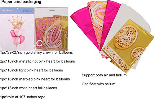 Image of Pink Balloons Birthday Decorations,Gold Crown Princess Foil Balloons Set for Girls Women Party Decorations Baby Shower