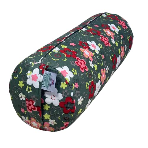Yoga Bolster – Buckwheat Hull-Filled, 63×23cm, 4.3kg – Eco-Friendly Support Cushion – 17 Colour Options (Floral Grey, 23cm x 63cm)