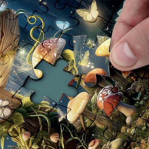 Fantasy Mushroom Book Puzzle 1000 piezas para adultos, rompecabezas de bosque mágico de hongos y plantas, rompecabezas vintage de naturaleza con mariposas y árboles miniatura 4