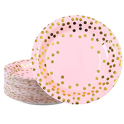 HiPPITY HOP The party collective Pink and Gold Foil Polka Dot Disposable Paper Plates Dinnerware Plates for Party Wedding Anniversary Birthday, boy or Girl, Bachelorette 9 inches (Pink) (Pack of 10) (B08X4JD6WG) Amazon Price History, Amazon Price Tracker