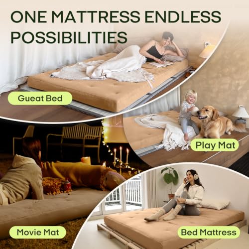 Image of ZonLi Japanese Floor Futon Mattress Full Size 75 inchx 54 inch, 100% Cotton Cover 6'' Thicken Tatami Mattress, Foldable Sleeping Pad, Portable Dormitory Tatami Mat, Roll Up Floor Lounger Bed for Adult