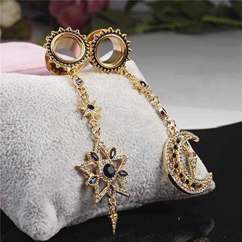 Casvort 2 PCS 6mm-25mm Hypoallergenic 316 Stainless Steel Beautiful Asymmetrical Moon Star Dangle Ear Plugs Tunnels Gauges Stretcher Piercing Body Jewelry2