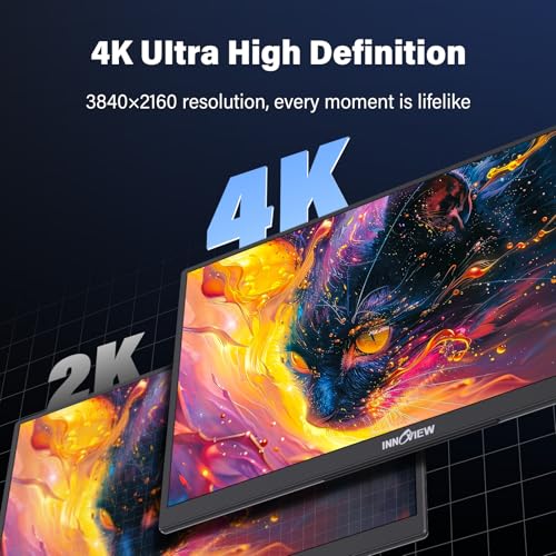 Image of InnoView 15.6 inch Portable Monitor 60Hz 4K UHD 3840x2160 | 100% sRGB HDR | Travel Monitor with 2 USB-C & HDMI Ports | Second Screen for Laptop Mac PC Xbox PS5 Switch (Includes Adapter)