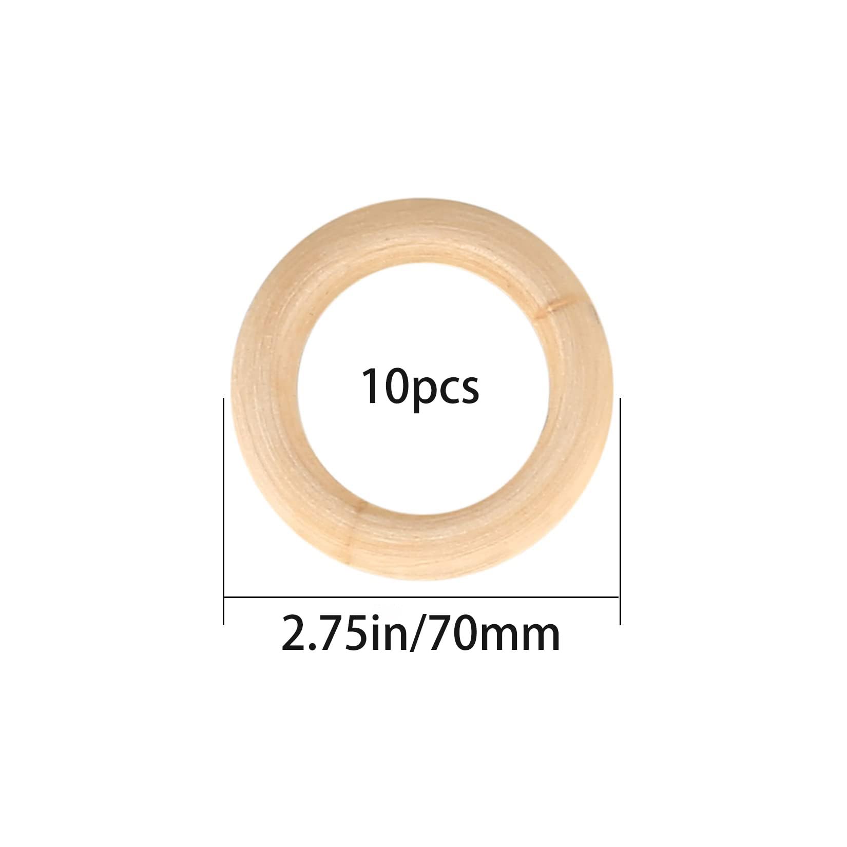 Lote de 10 Anillos de Madera Sin Acabar para Manualidades - Anillos de Madera Natural en Blanco para Colgantes de Joyería, Macramé y Proyectos DIY - Suministros para Hacer Joyas(Size:2.75in/70mm)