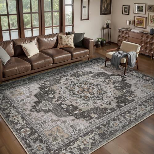 Image of Tangsoo 8x10 Washable Area Rugs for Living Room, Vintage Non Slip Large Rug