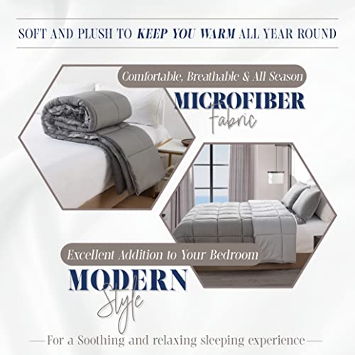 Image of Elegant Comfort 3-Piece Reversible Comforter Set, All Season Cozy, Soft Down Alternative, Quilted - Box Stitched - Duvet Insert with 4 Corner Tabs, Comforter with Shams, Twin XL, Gray /Silver