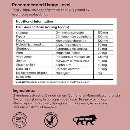 Image of DiaControl Capsules for Diabetes | Made with Gudmar, Karela, Jamun, Shatavari |Helps Manage Blood Sugar Levels & Healthy Glucose Levels | Pack of 2-60 Capsules