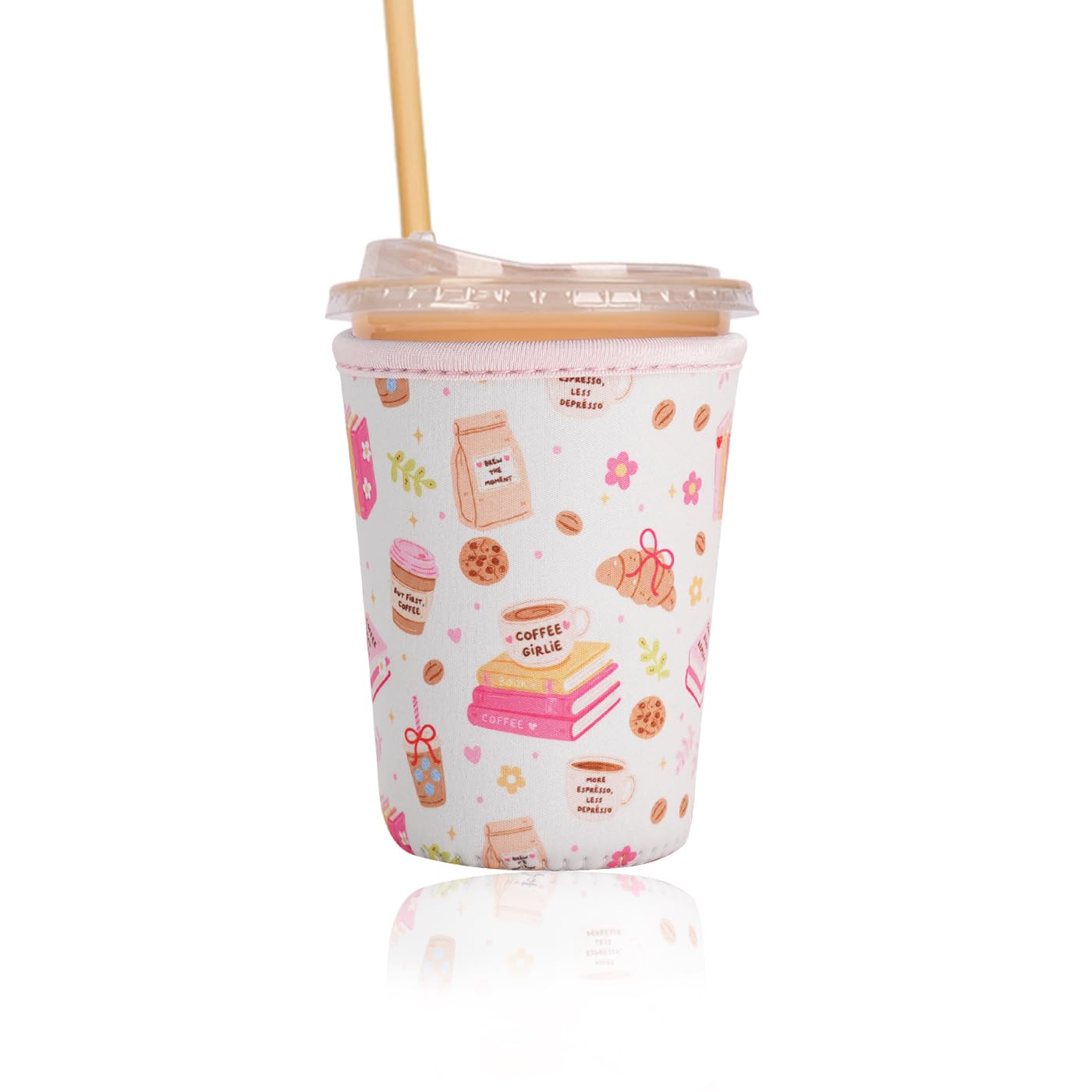 Reusable Insulated Sleeve for Iced Coffee Cup, Coffee Neoprene Sleeve for Cold &amp; Hot Drinks, Beverage Holder for Iced Coffee (Party Treats, Small: 16-18oz)