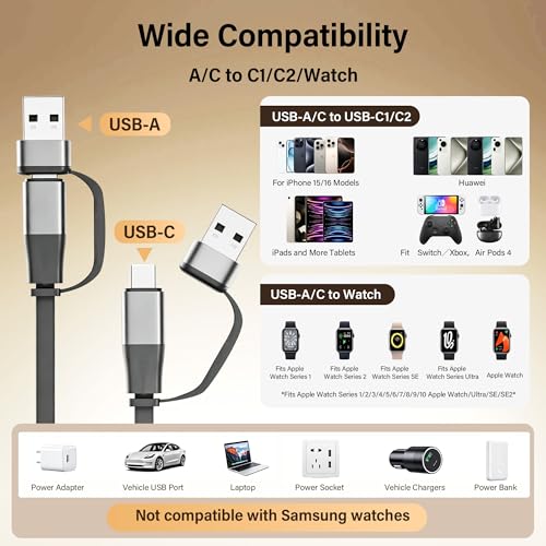 100W Retractable Multi Charging Cable for Apple Watch Charger,Dual USB C - image 2