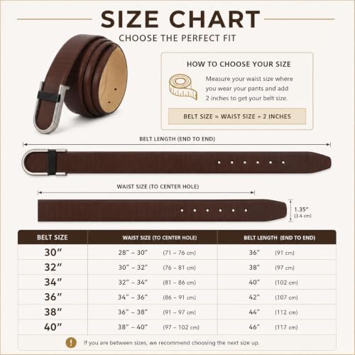 Image of GIL Brown Leather Belt for Men, Men's 34mm Profile Leather Belt with Signature Buckle, Casual and Formal Wear